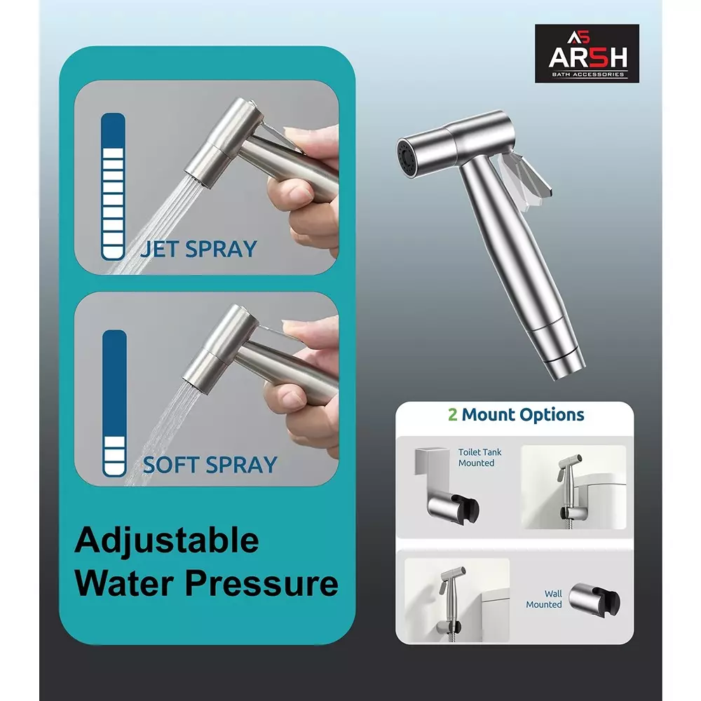 AR5H Health Faucet Stainless Steel with Ultra Flexible 1.2 m Hose Pipe & Wall Mount Holder Brushed Finish