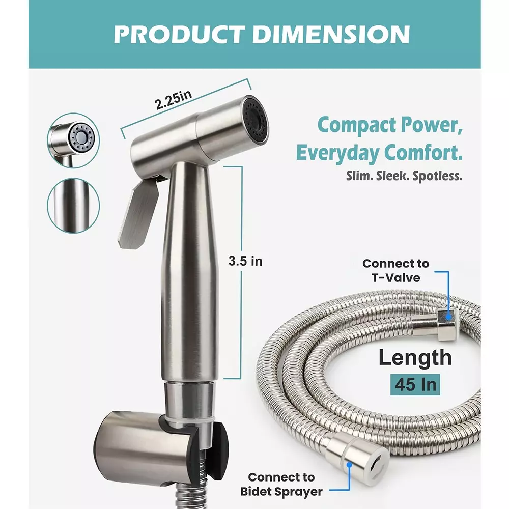 AR5H Health Faucet Stainless Steel with Ultra Flexible 1.2 m Hose Pipe & Wall Mount Holder Brushed Finish