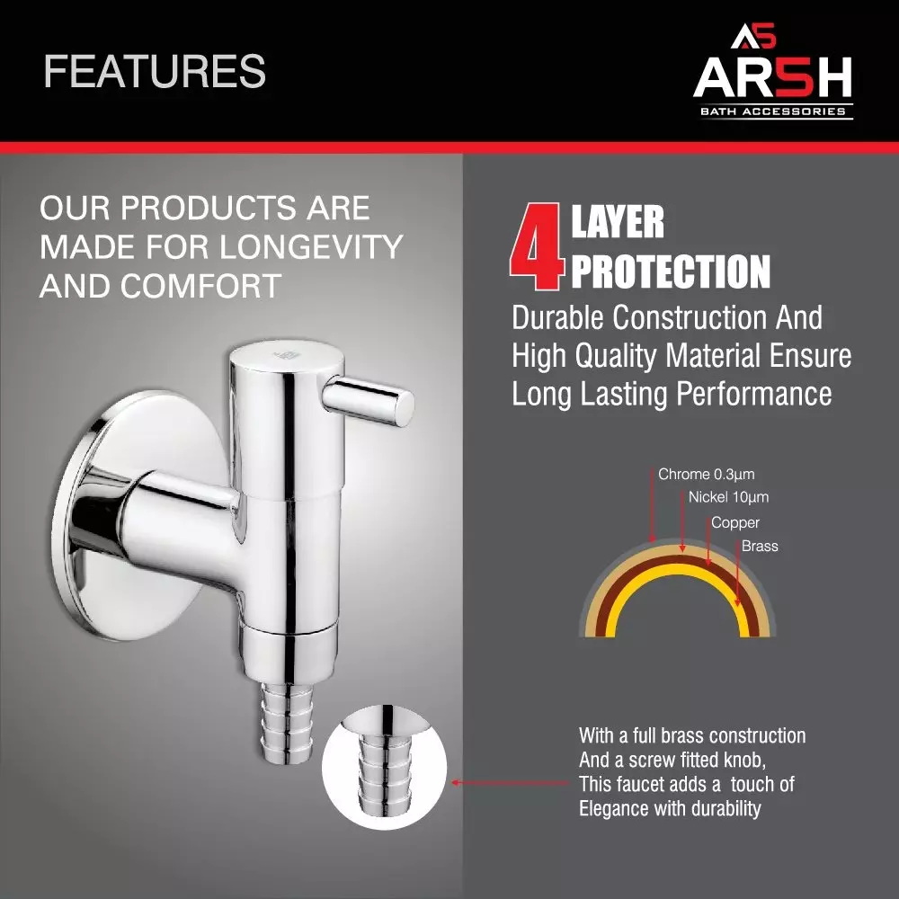 AR5H Multi Nozzle Bib Tap Brass for Washing Machine with Wall Flange Chrome Finish, ‎STIC_0016