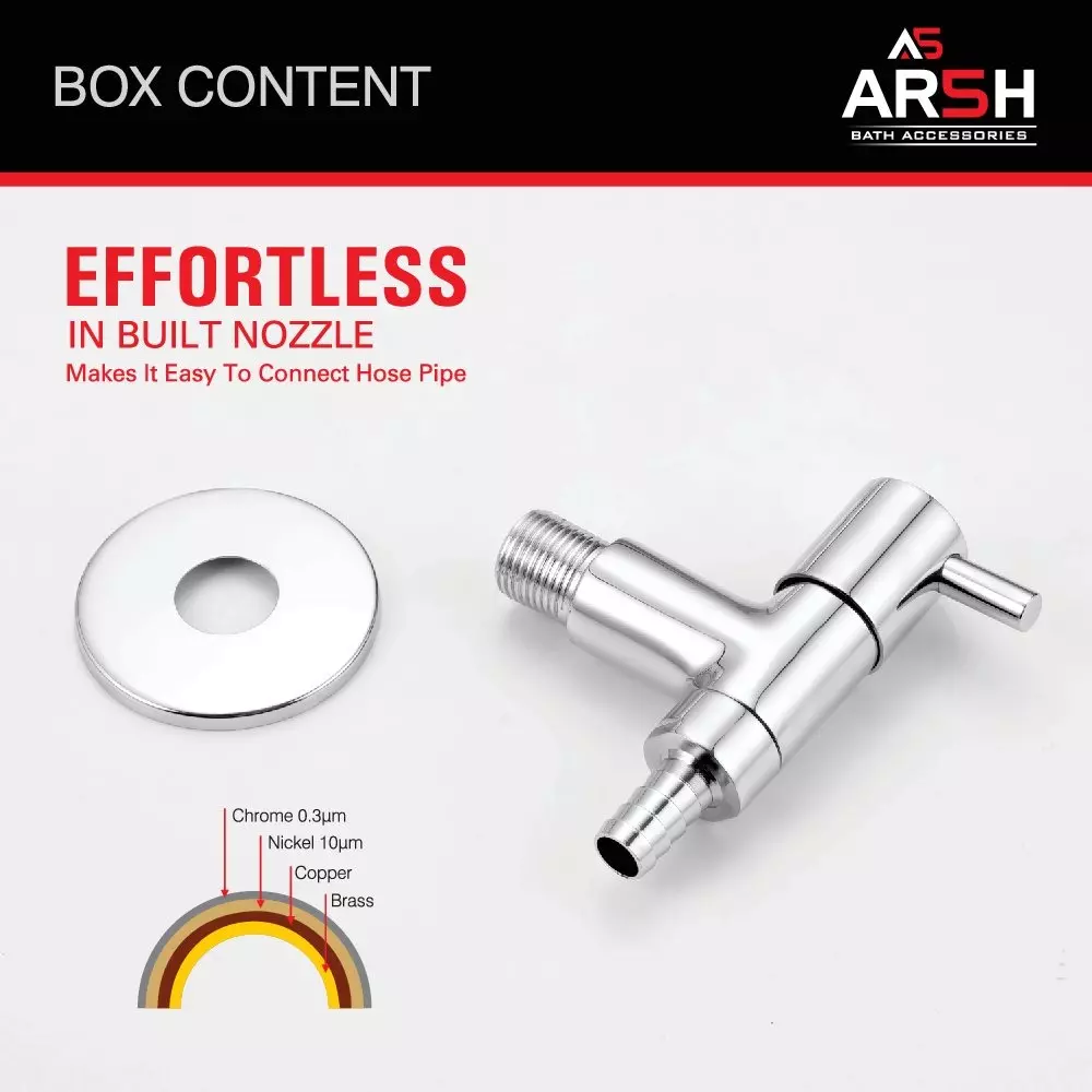 AR5H Multi Nozzle Bib Tap Brass for Washing Machine with Wall Flange Chrome Finish, ‎STIC_0016