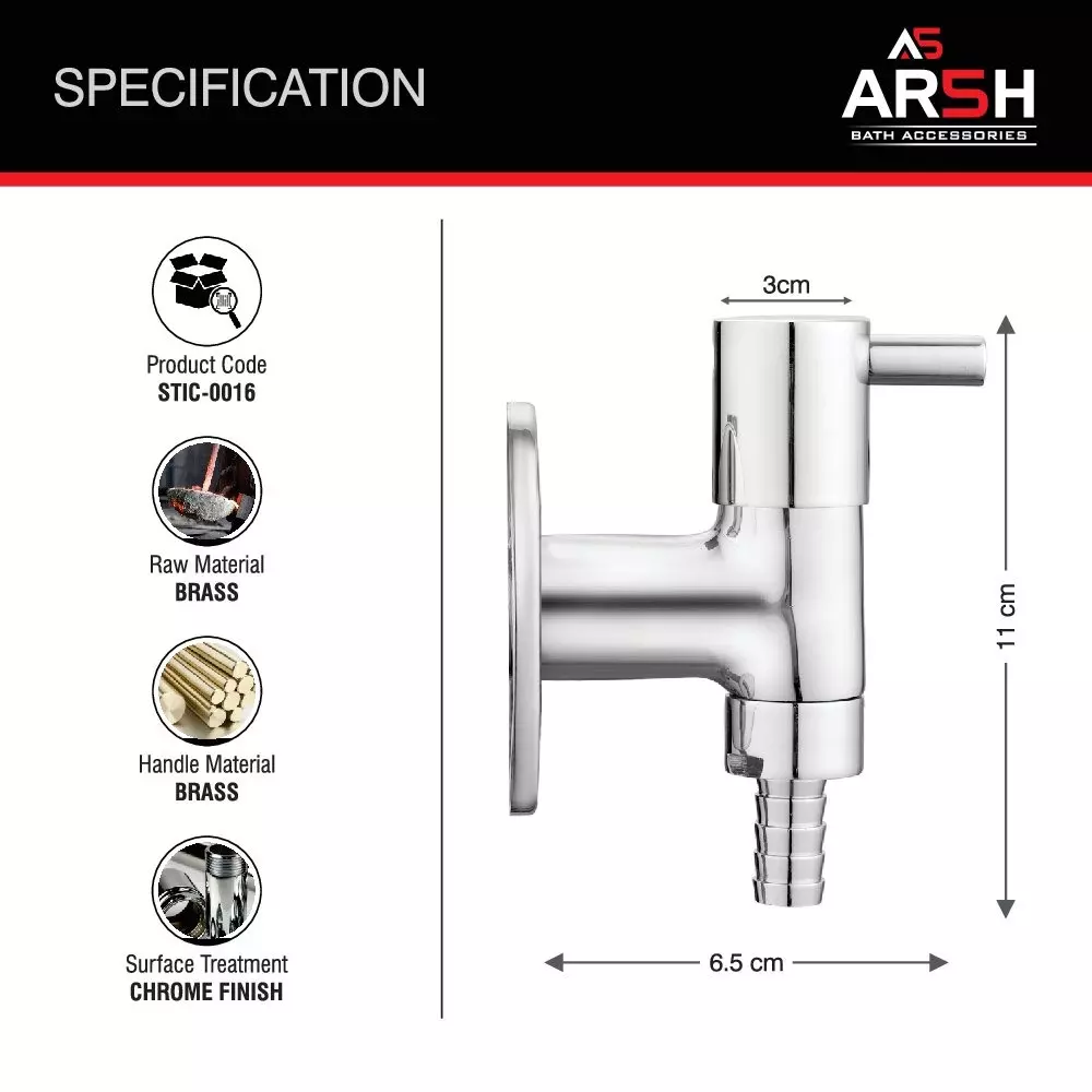 AR5H Multi Nozzle Bib Tap Brass for Washing Machine with Wall Flange Chrome Finish, ‎STIC_0016