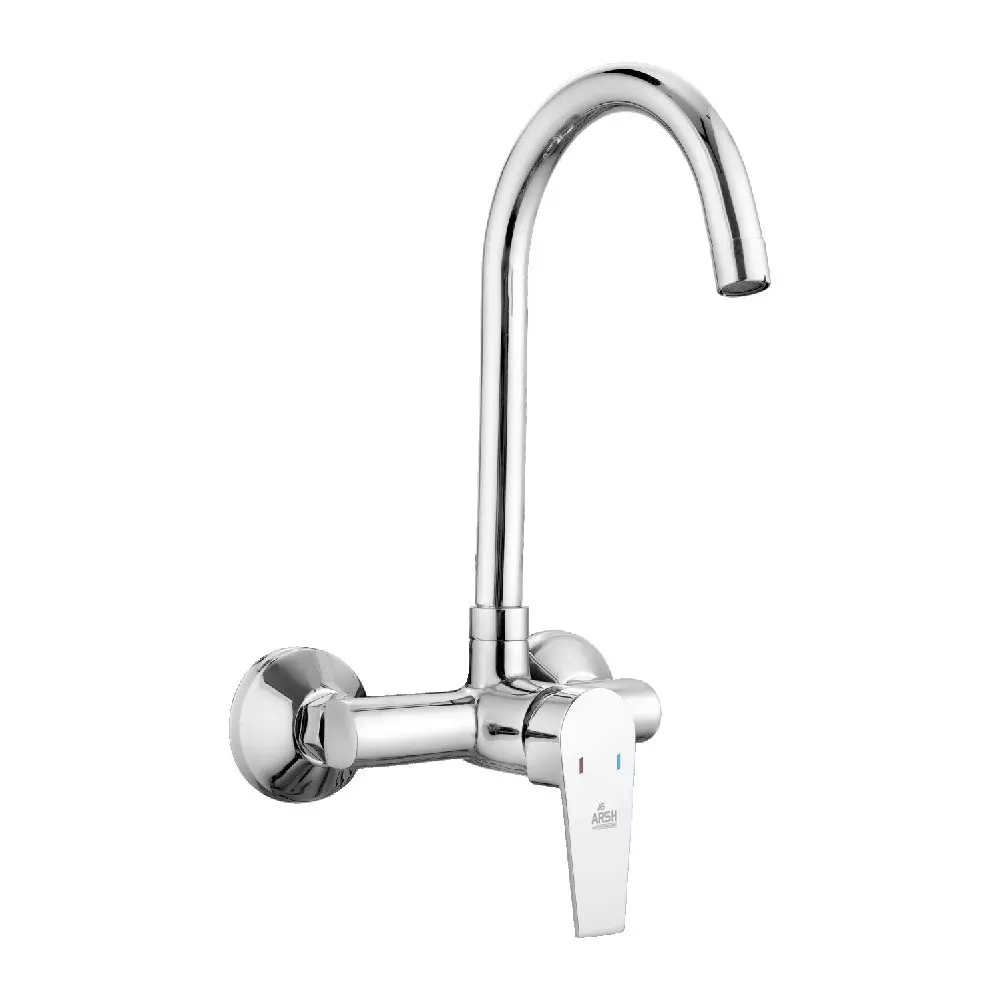 AR5H Single Lever Sink Mixer Tap Wall Mounted Brass Chrome Finish with 360° Swivel Spout, ARIA-003
