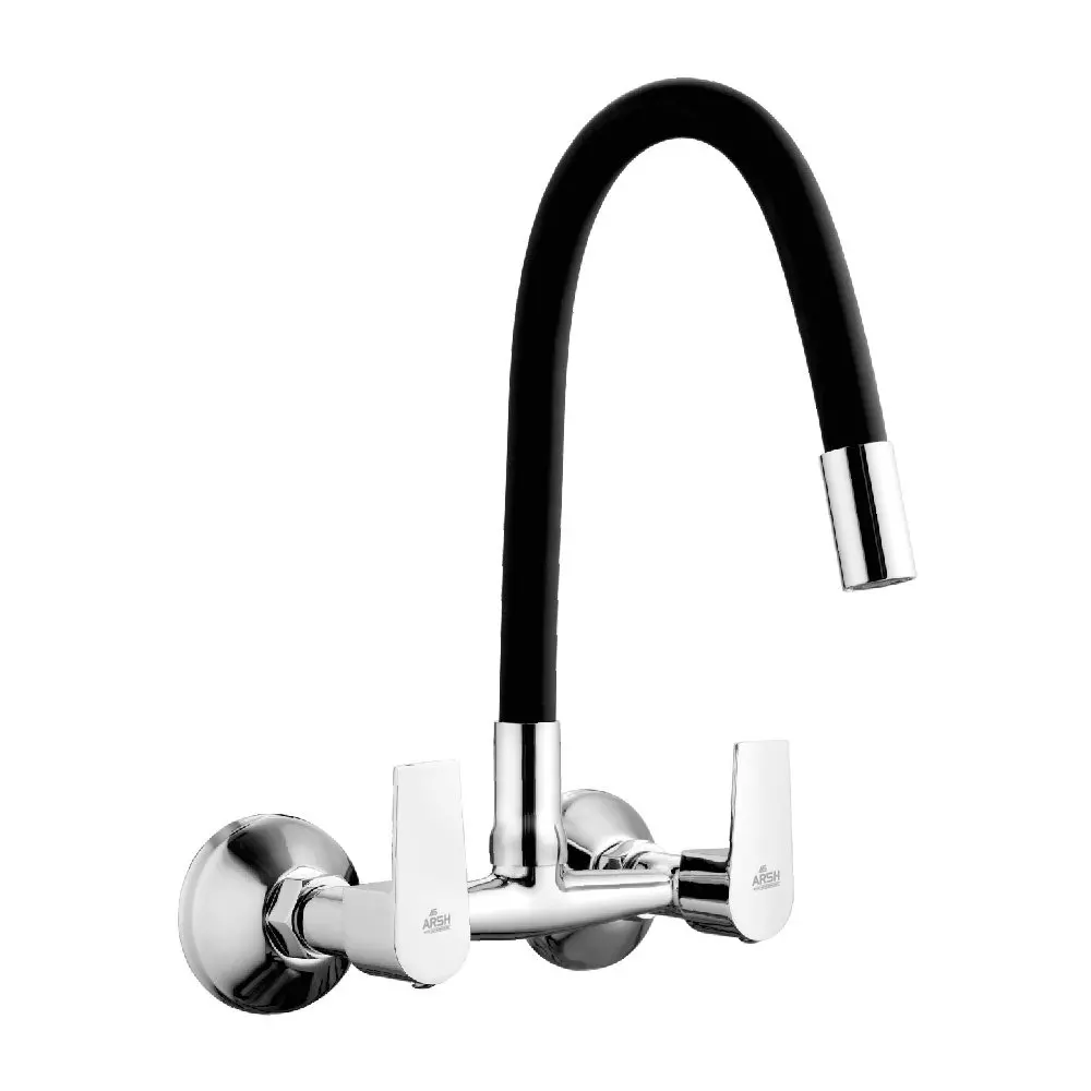 AR5H Single Flow Sink Mixer Tap Solid Brass Chrome Finish with 360° Flexible Black Spout & Dual Handle, ARIA-0013