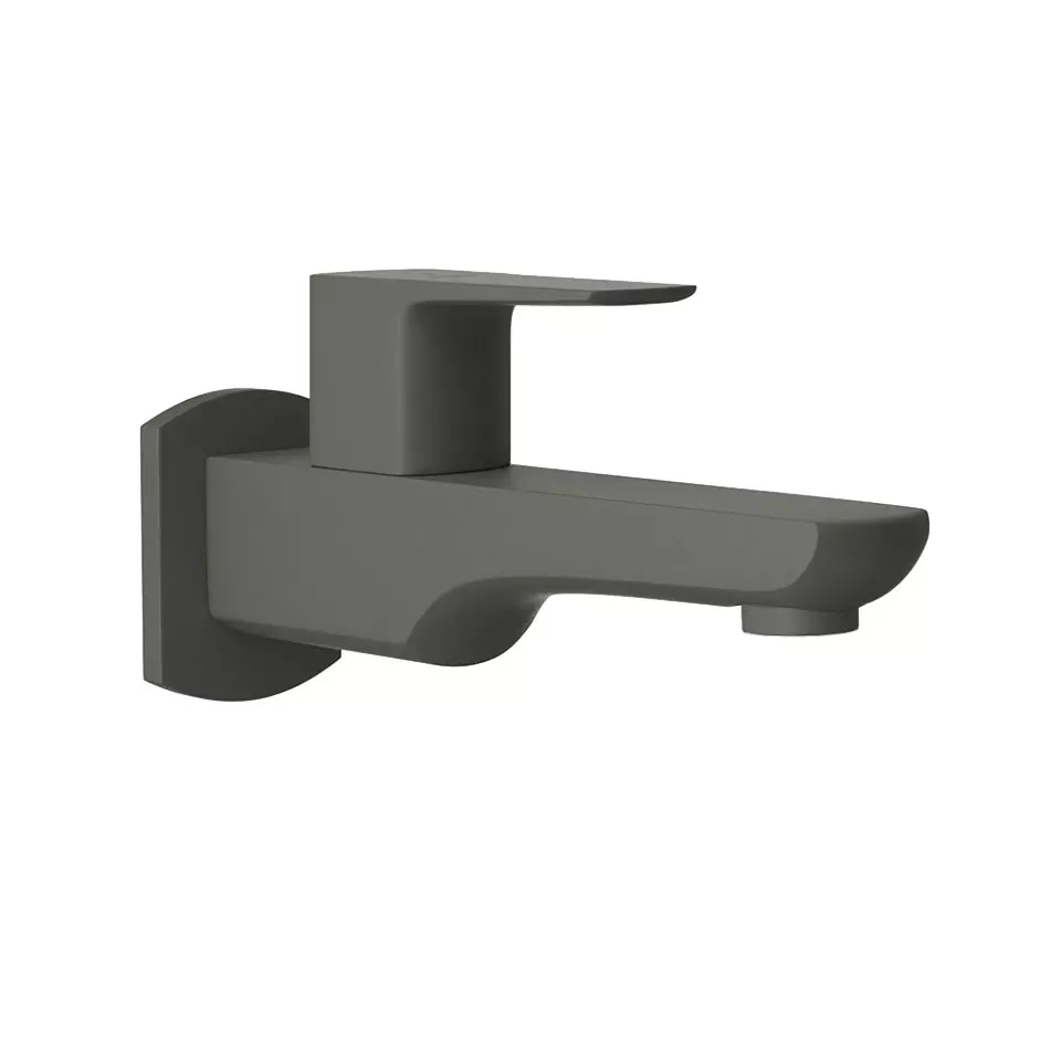 Jaquar Bib Tap with Wall Flange Kubix Prime Series Brass Graphite Finish Wall Mount, KUP-GRF-35037PM