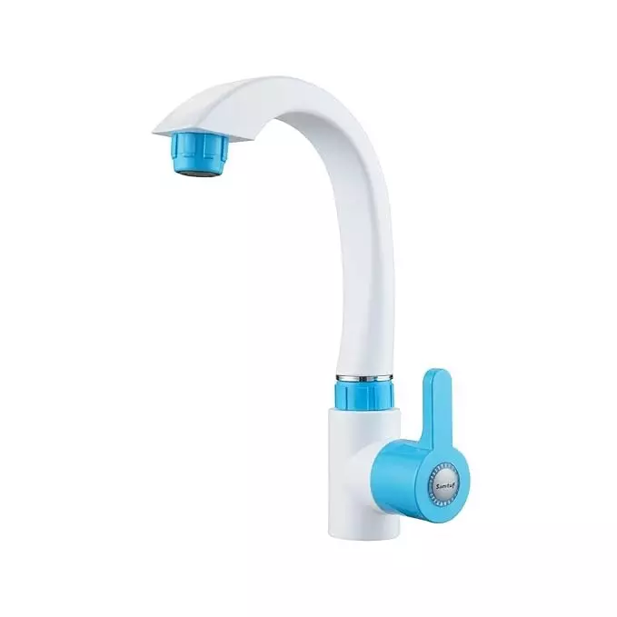 GENERIC Swan Neck PTMT Tap Fusion Series Deck Mount Polished Finish White, Blue