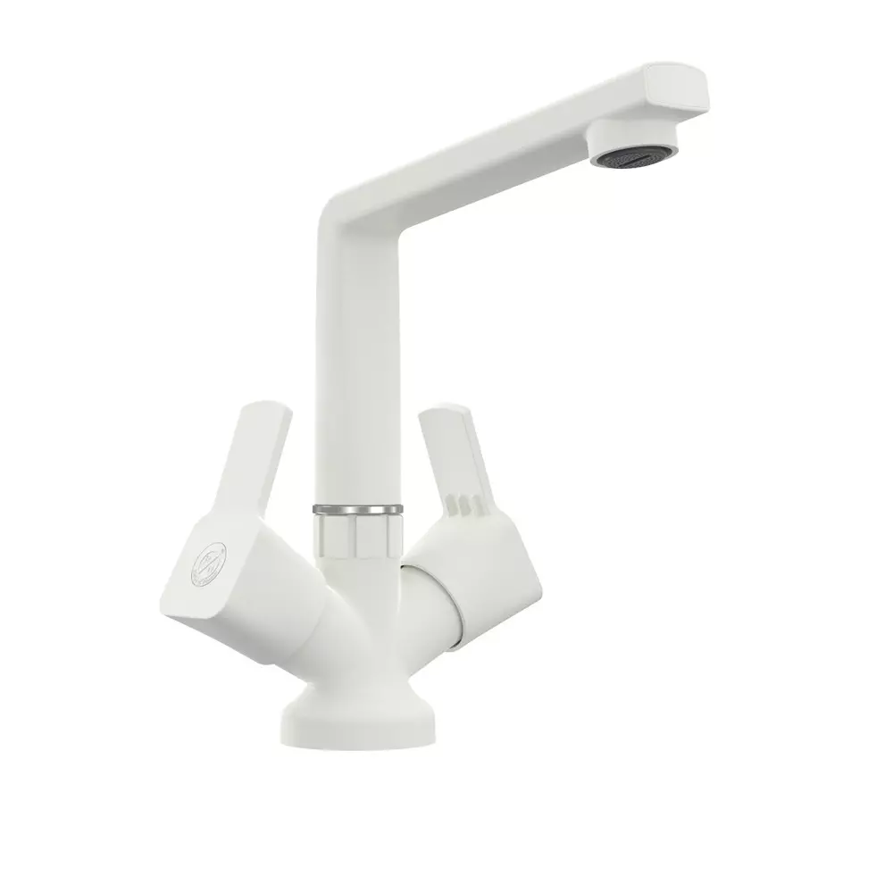 RN Foam Flow Center Hole Basin Mixer Tap PTMT White 1/2 Inch (15 mm) Size for Kitchen & Bathroom Use