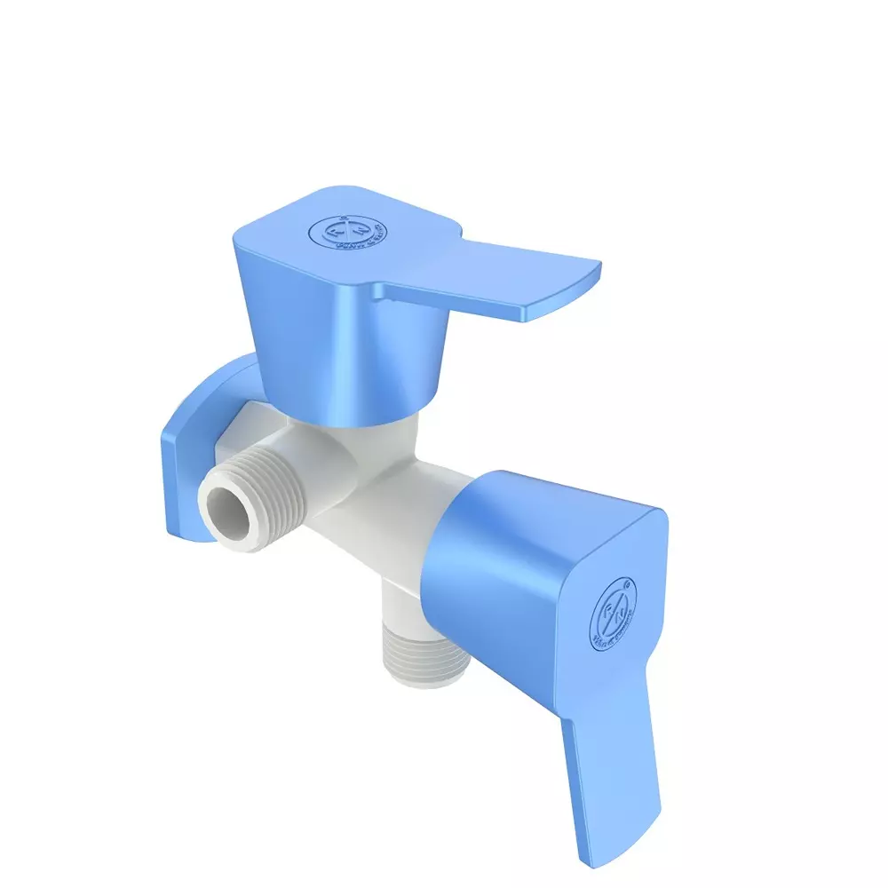 RN 2 In 1 Angle Tap With Flange PTMT Box Packaging Type White Blue 1/2 Inch (15 mm) Size for Kitchen & Bathroom Use