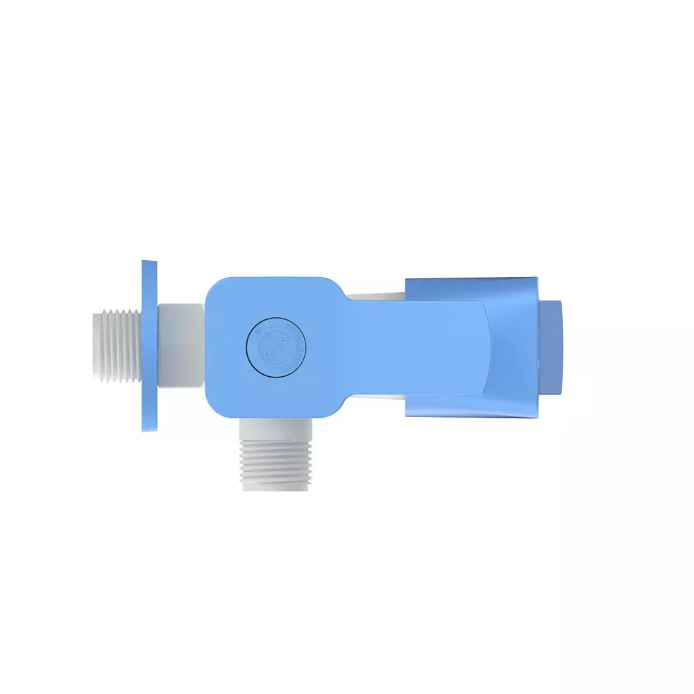 RN 2 In 1 Angle Tap With Flange PTMT Box Packaging Type White Blue 1/2 Inch (15 mm) Size for Kitchen & Bathroom Use