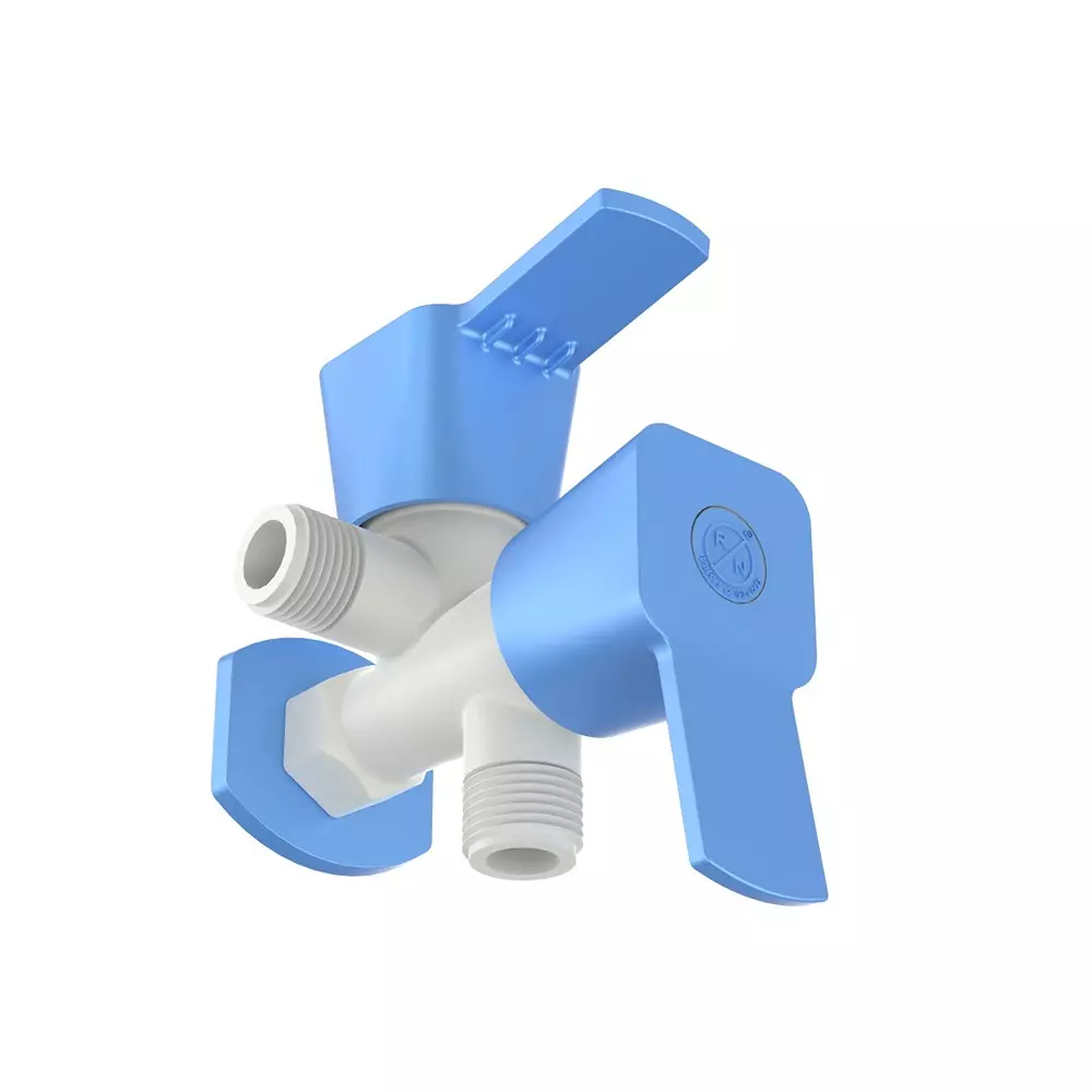 RN 2 In 1 Angle Tap With Flange PTMT Box Packaging Type White Blue 1/2 Inch (15 mm) Size for Kitchen & Bathroom Use