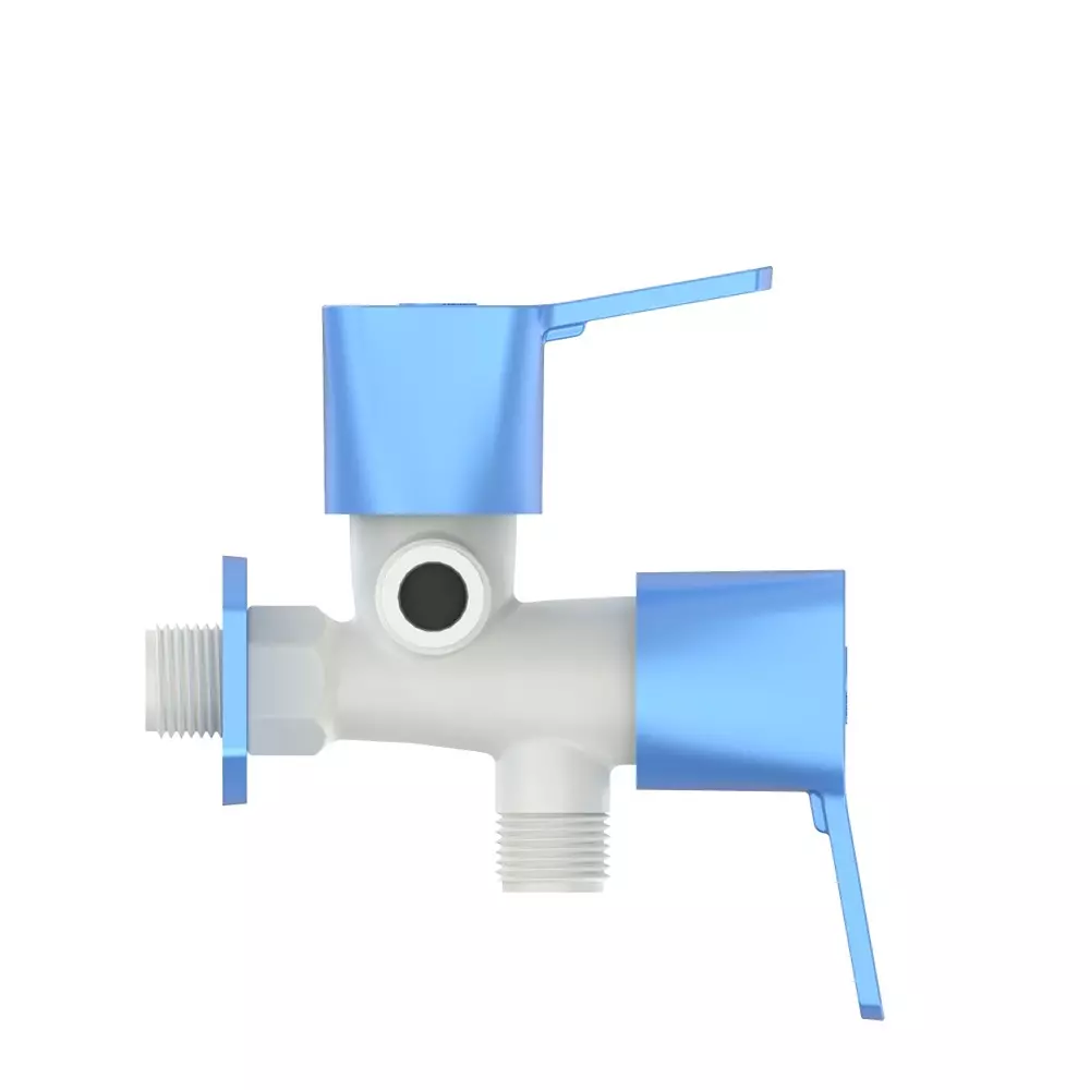 RN 2 In 1 Angle Tap With Flange PTMT Box Packaging Type White Blue 1/2 Inch (15 mm) Size for Kitchen & Bathroom Use