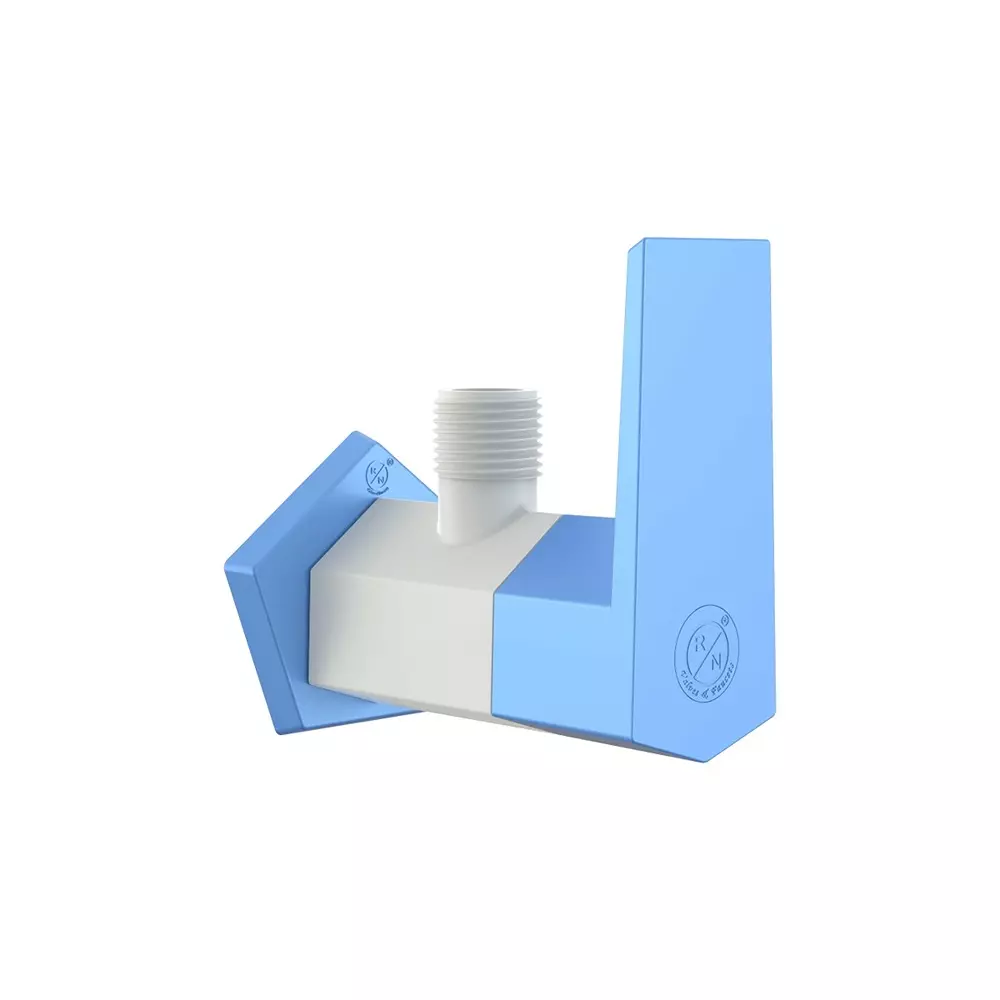 RN Angle Tap With Flange PTMT White Blue 1/2 Inch (15 mm) Size for Kitchen & Bathroom Use, RNG2019A01