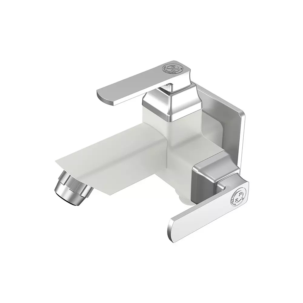 RN Foam Flow 2 In 1 BIB Tap With Flange 45° PTMT White Chrome 1/2 Inch (15 mm) Size for Kitchen & Bathroom Use, RNABH04D16