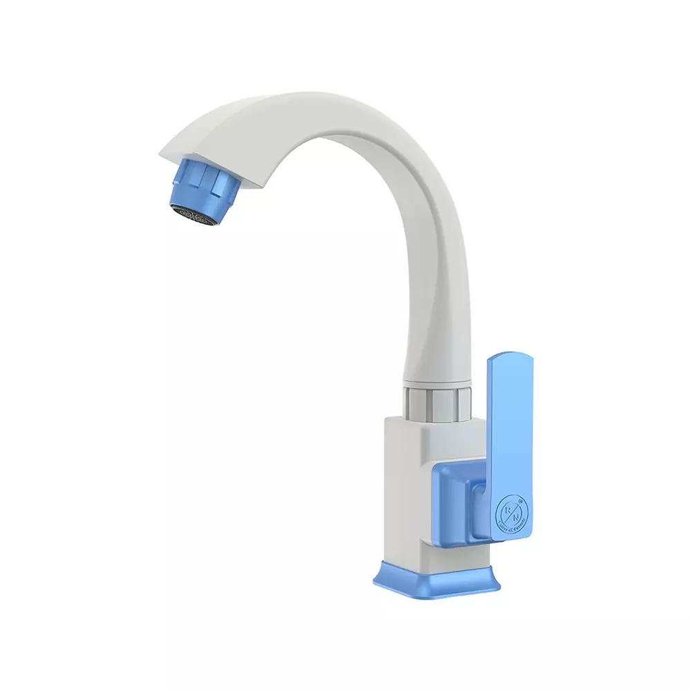 RN Swan Neck Tap Table Mounted PTMT White Blue 1/2 Inch (15 mm) Size for Kitchen & Bathroom Use, RNABP19A10