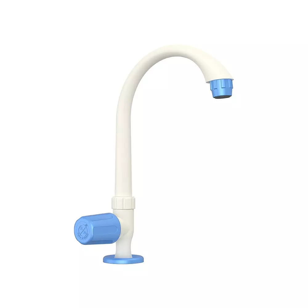 RN Swan Neck Tap Table Mounted PTMT Ivory Blue 1/2 Inch (15 mm) Size for Kitchen & Bathroom Use, RNSAF07A10