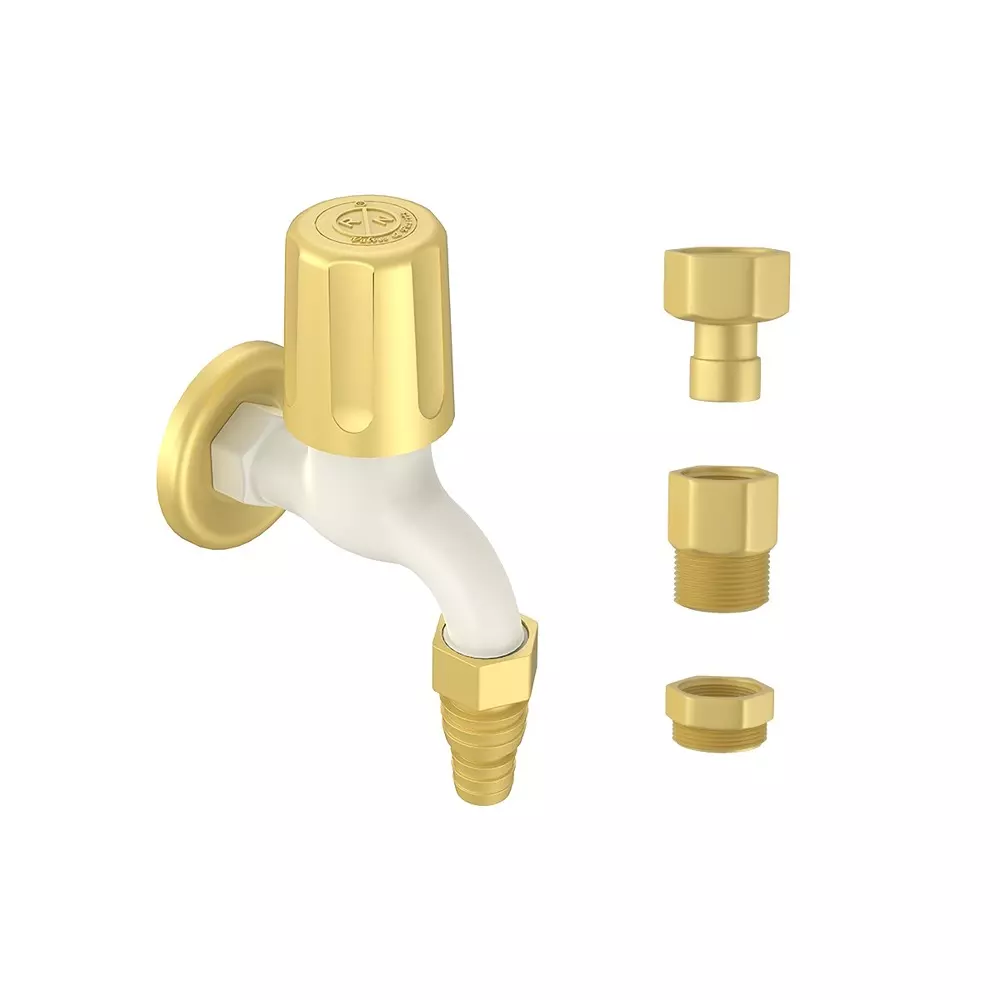 RN Foam Flow Washing Machine Faucet Tap Kit PTMT Ivory Bright Gold 1/2 Inch (15 mm) Size for Kitchen & Bathroom Use, RNSAF06A28