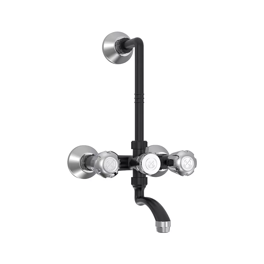 RN Wall Mixer Tap With L Bend PTMT Black Chrome 1/2 Inch (15 mm) Size for Kitchen & Bathroom Use, RNSUP32D19