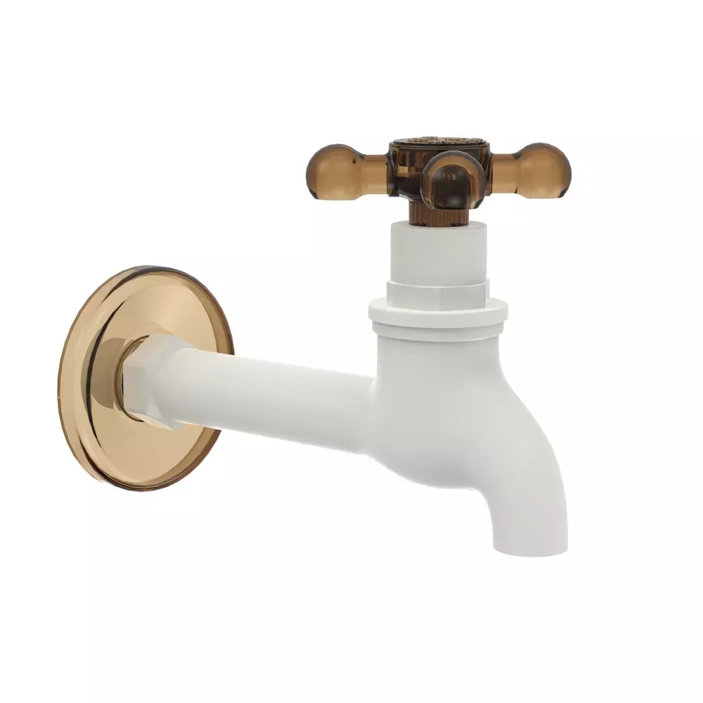 RN Rimjhim Collection BIB Tap Long Body With Flange PTMT White Hash Brown 1/2 Inch (15 mm) Size for Kitchen & Bathroom Use, RNRIM20F03