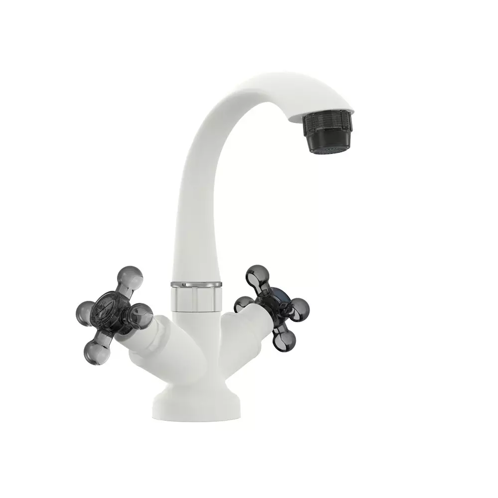 RN Rimjhim Collection Foam Flow Center Hole Basin Mixer Tap PTMT White Charcoal 1/2 Inch (15 mm) Size for Kitchen & Bathroom Use, RNRIM21F27
