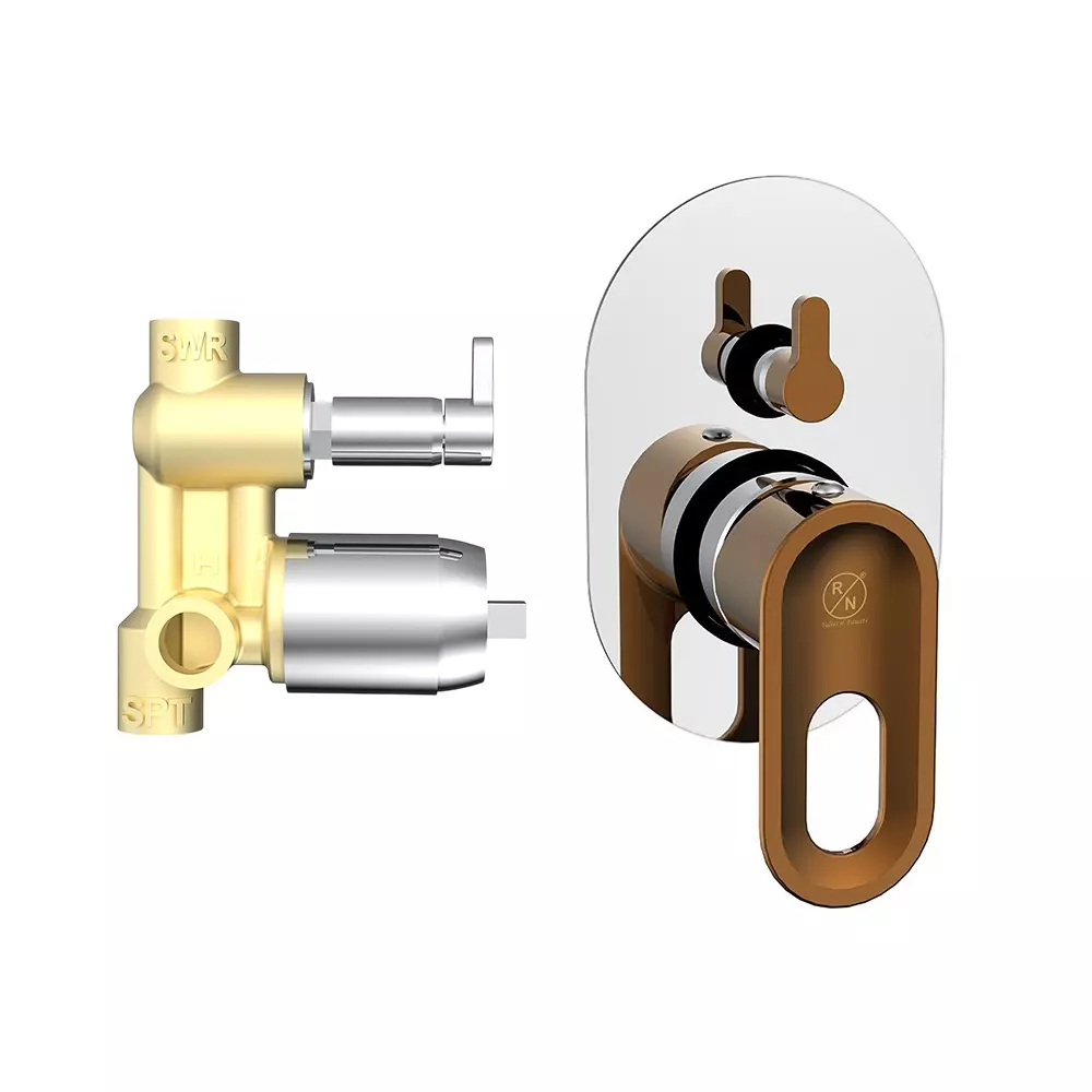 RN Amara Rose Gold Chrome Dual Single Lever Expose & Concealed Part Kit 2 Inlet & 2 Outlet Diverter Body 4 Way Wall Mounted 3/2 Inch (40 mm) Size