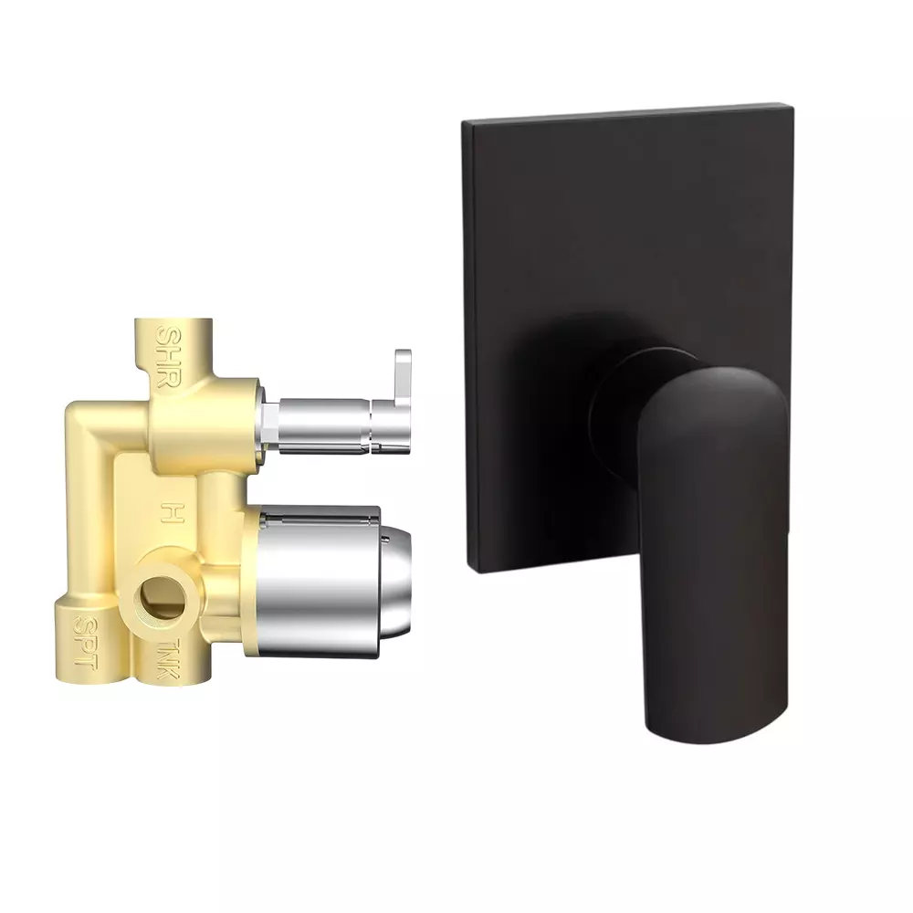 RN Solitaire Pro Black Collection Single Lever Expose & Concealed Part Kit 3 Inlet & 2 Outlet Diverter Body Hi Flow 5 Way Wall Mounted 3/2 Inch (40 mm) Size