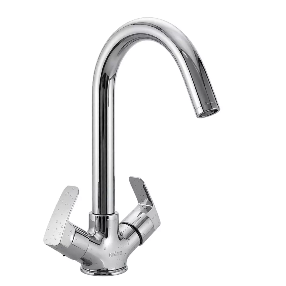 PLUMBER Ecoline Series Eon Range Centre Hole Basin Mixer With 450 mm Long Flexible Connectors, Chrome Finish and Deck Mounted, EON-5102
