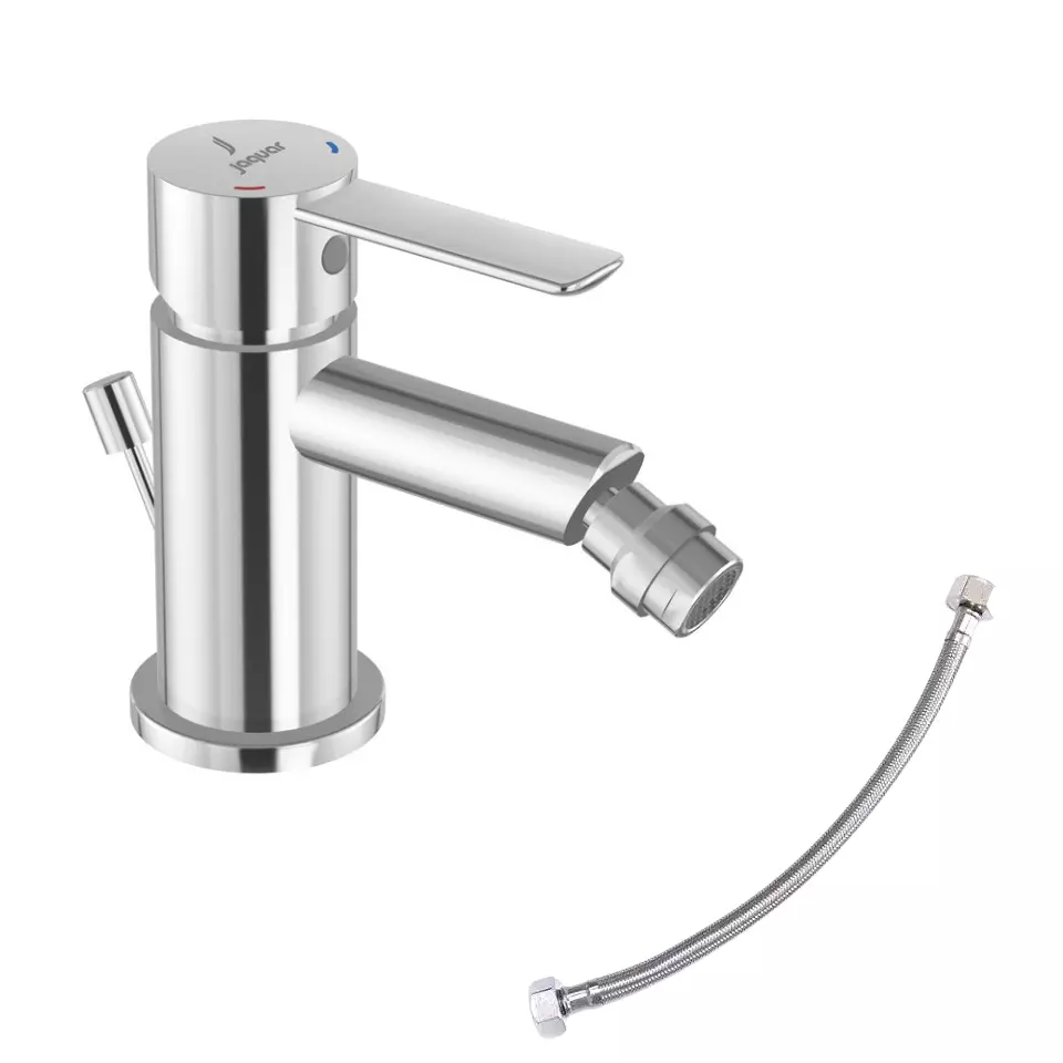 Jaquar Fusion Prime Single Lever Bidet Mixer Tap with Popup Waste System & 375 mm Hose Pipe 1-Hole Silver Stainless Steel for Home Use, FUP-CHR-29213BPM