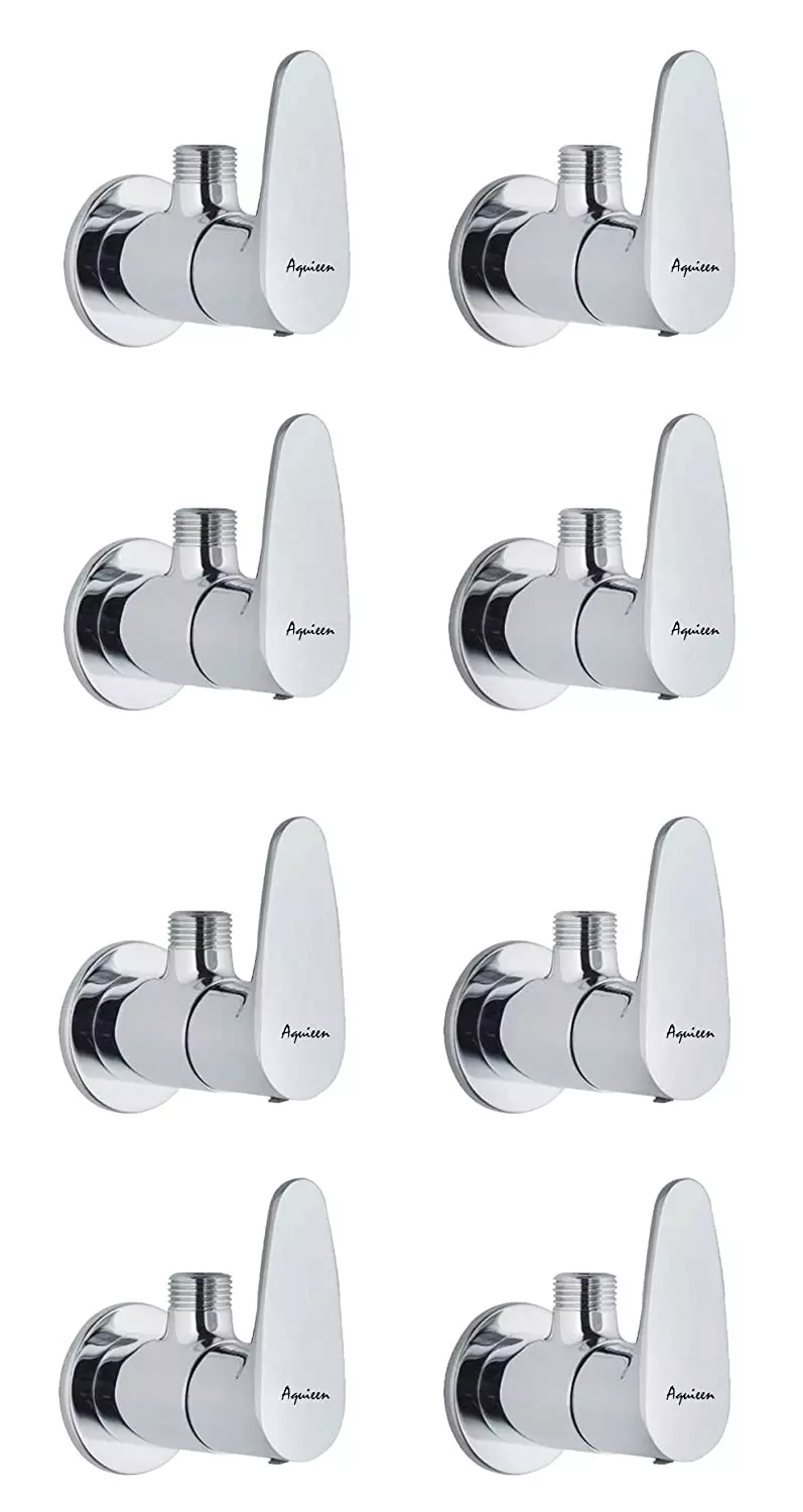 Aquieen Vega Brass Silver Angle Stop Valve Pack of 8 Piece
