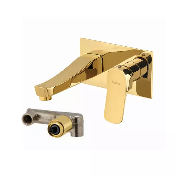 CERA Perla Single Lever Wall Mount Basin Mixer French Gold, F1012473FG + F4065101FG (Set of 2 Pcs)