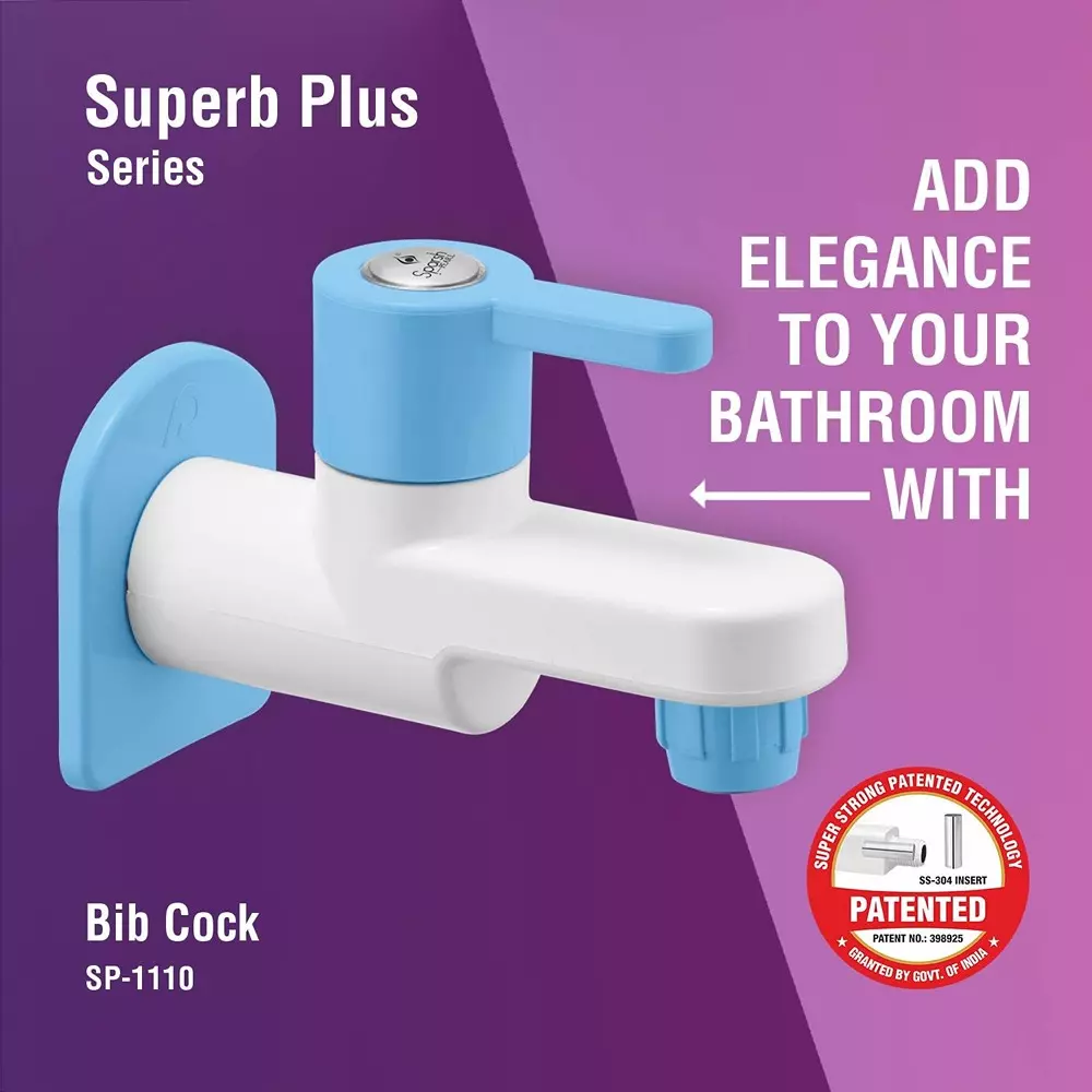 Sparsh Pearl Pillar Tap with Flange Superb Plus Collection Series PTMT Blue, White Glossy Finish, SP-1110