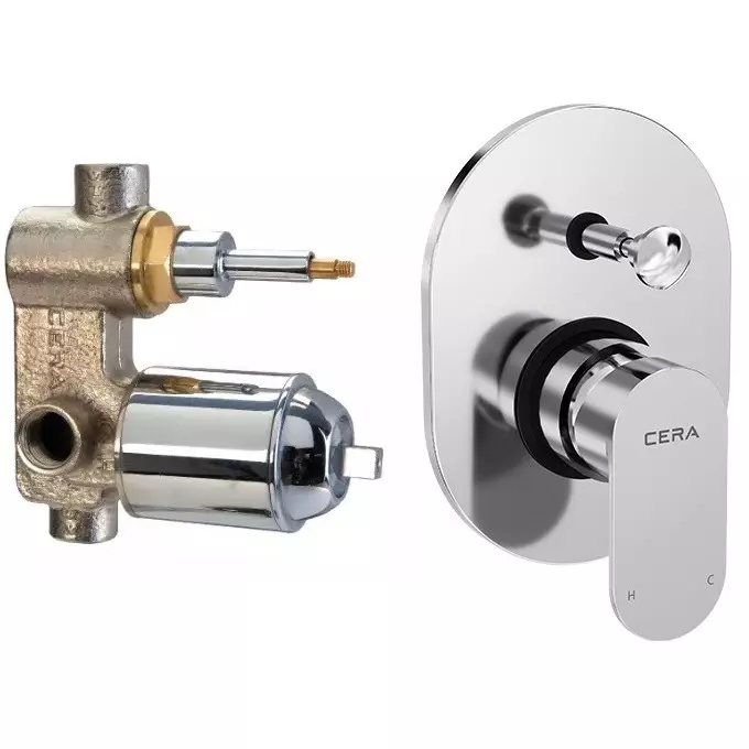 CERA CURVE Diverter Single Lever Exposed Part + Concealed Part Wall Mount Chrome, F1023721+F4030101