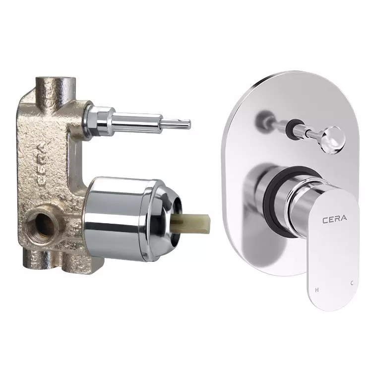 CERA CURVE Diverter Single Lever Exposed Part + Concealed Part Wall Mount Chrome, F1023711+F4020101