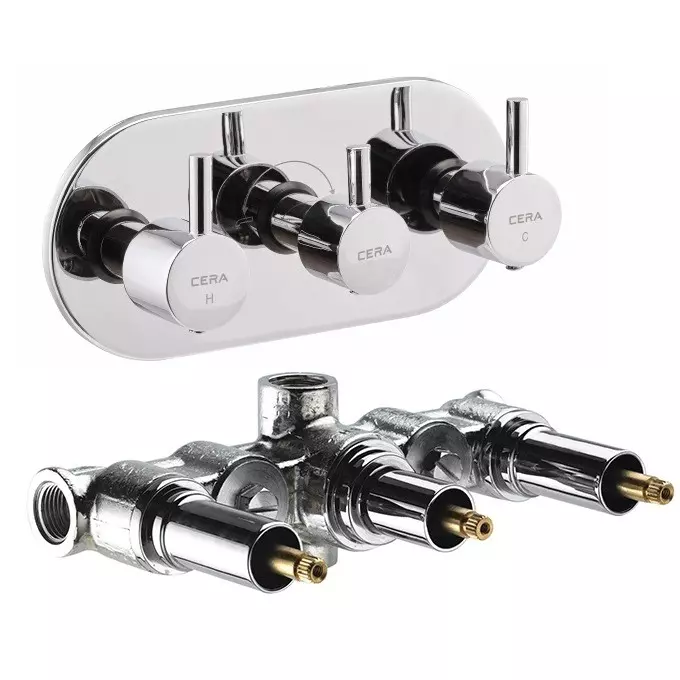 CERA FOUNTAIN Diverter Quarter Turn Exposed Part + Concealed Part Wall Mount Chrome, F2013731+F4040101