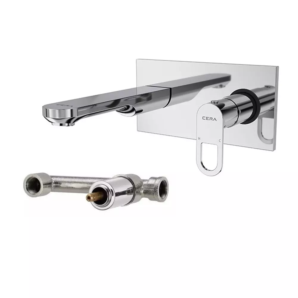 CERA ELANTE Basin Spout Quarter Turn Exposed Part + Concealed Part Wall Mount Silver, F1022653+F4055101