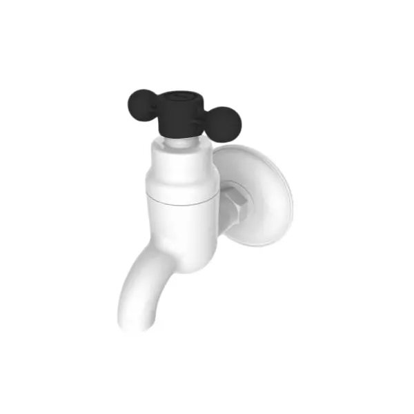 SUPREME Bib Tap with Flange Quarter Turn Plastic Wall Mount, 'O' Black
