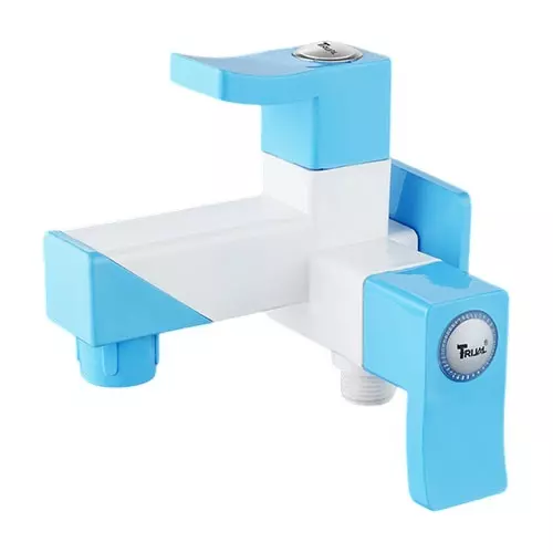 TRIJAL Guppy Pluse Two Way Bib Cock With Flange White, Blue 15 mm Thread & 20 mm Spindle, GPP-106 (Pack of 16)