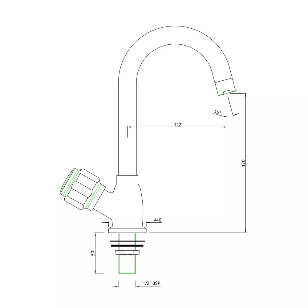 Essco by Jaquar Delux Sink Cock Table Mount Chrome Finish with Swinging Pipe Spout, DLX-523S