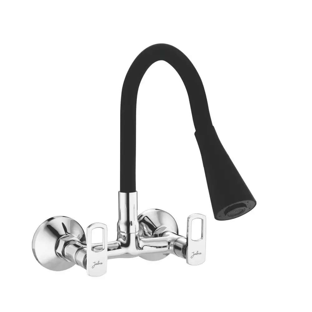 Jabra Single Flow Sink Mixer Apolo Series Brass Chrome Finish Wall Mount Black & Silver