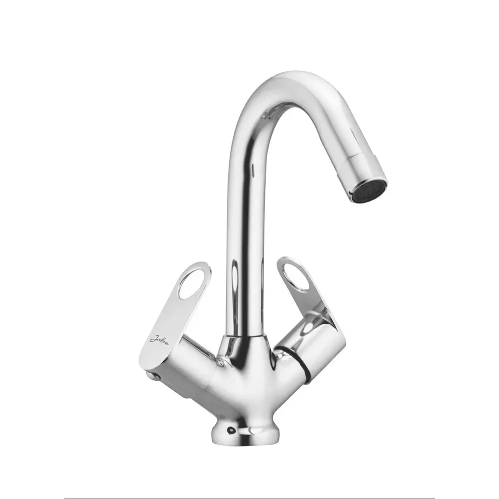 Jabra Center Hole Basin Mixer (L) Oreo Series Brass Chrome Finish Deck Mount Silver