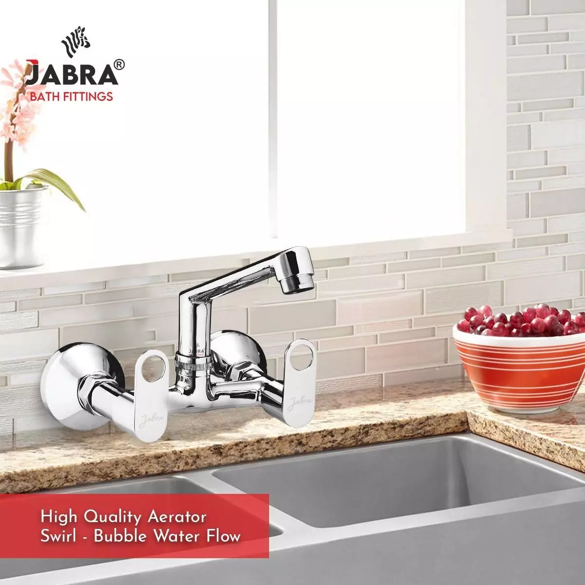 Jabra Sink Mixer (H) Oreo Series Brass Chrome Finish Wall Mount Silver