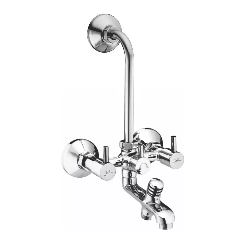 Jabra 3 in 1 Wall Mixer With L-Bend Flora Series Brass Chrome Finish Wall Mount Silver