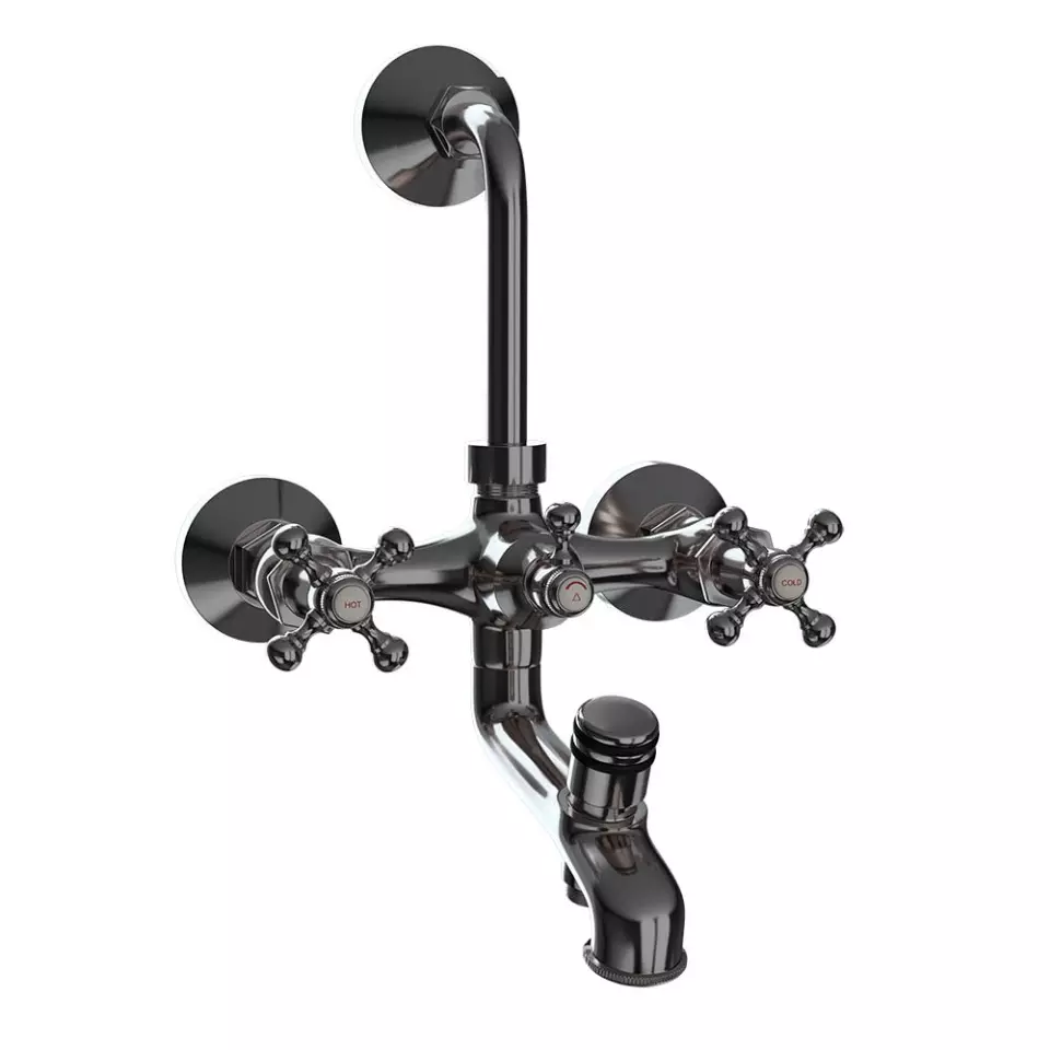 Jaquar Wall Mixer 3-In-1 System With Provision For Both Hand Shower And Overhead Shower Complete With 115 Mm Long Bend Pipe, Connecting Legs & Wall Flange (Without Hand & Overhead Shower) Black Chrome Finish, QQT-BCH-7281