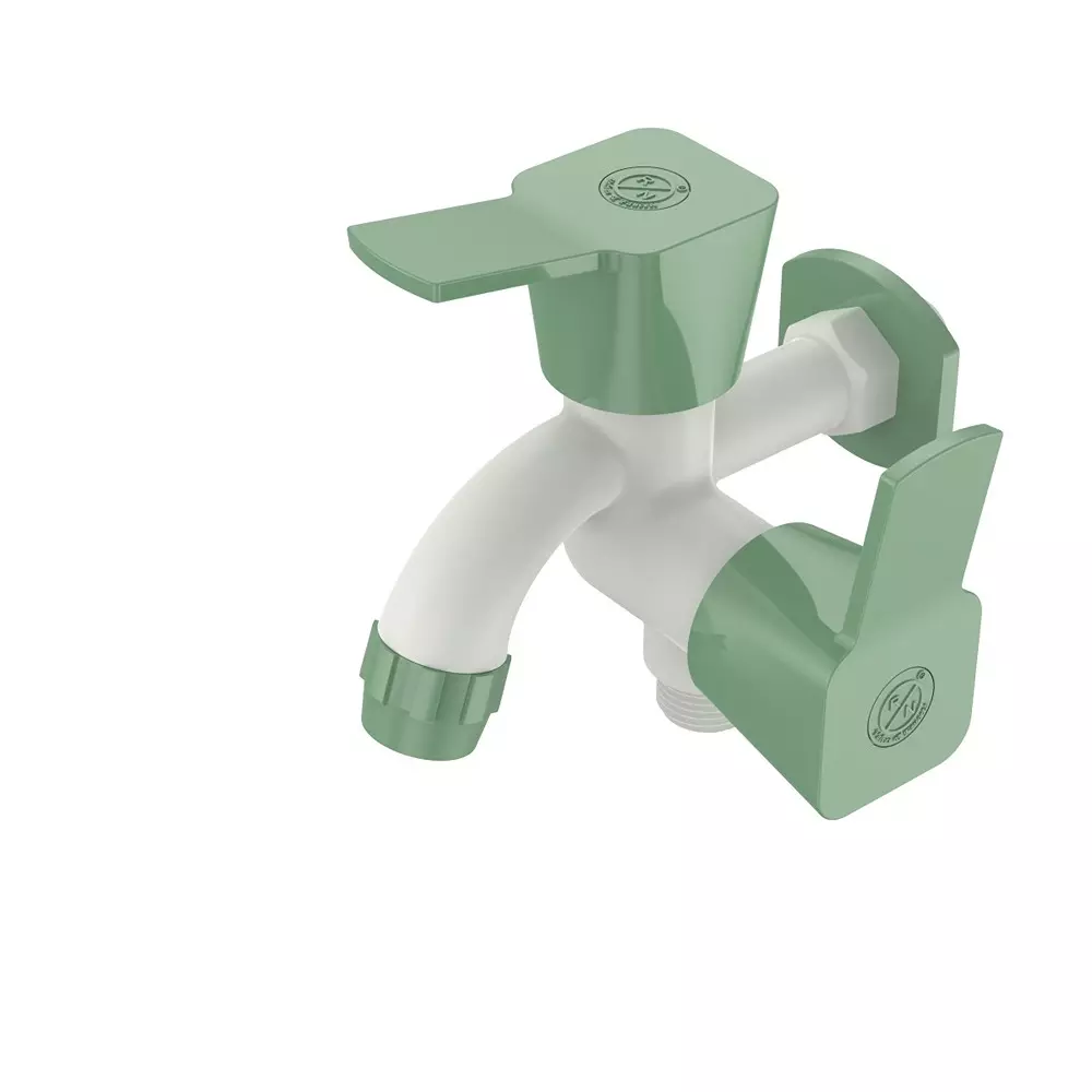 RN PTMT Foam Flow 2 In 1 BIB Tap With Flange 1/2 Inch (15 mm) Size White Calm Green Box Packaging for Kitchen & Bathroom Use