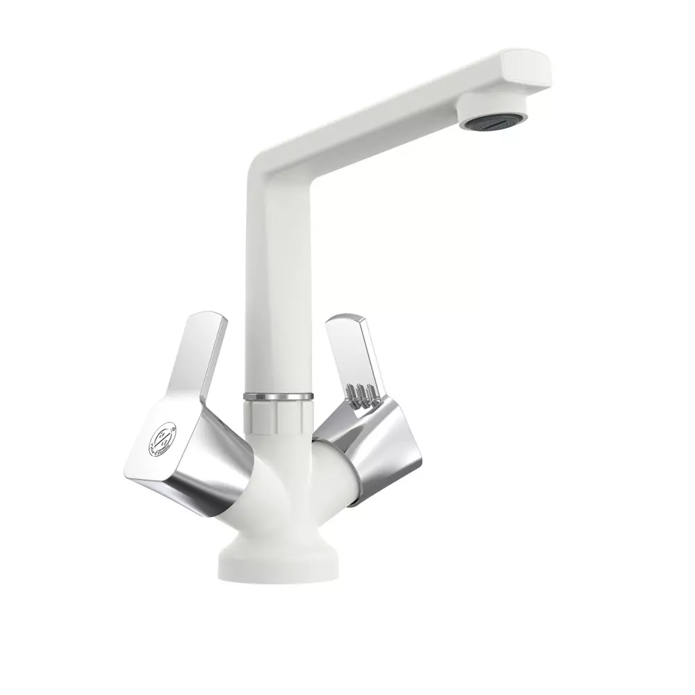 RN PTMT Lagoon Regal Collection Foam Flow Center Hole Basin Mixer Tap White Chrome 1/2 Inch (15 mm) Size for Kitchen & Bathroom Use