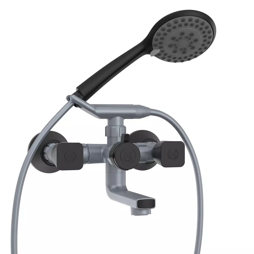 RN PTMT Felicity Collection Wall Mixer Telephonic With Crutch Kit Metallic Grey Black 1/2 Inch (15 mm) Size,, Without Hand Shower & Tube RNFEB09B12