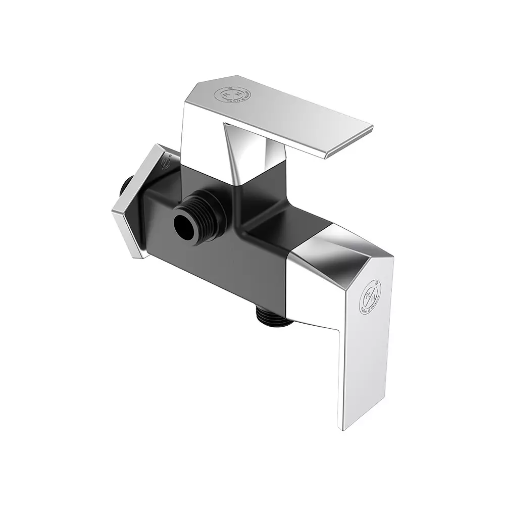 RN 2 In 1 Angle Tap With Flange PTMT Black Chrome 1/2 Inch (15 mm) Size for Kitchen & Bathroom Use, RNG2032D15