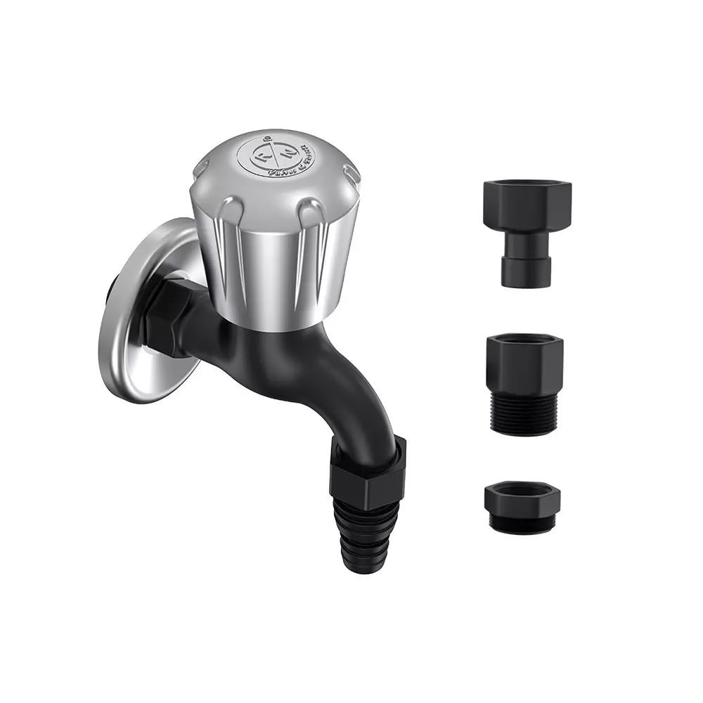 RN Washing Machine Faucet Tap Kit PTMT Black Chrome 1/2 Inch (15 mm) Size for Kitchen & Bathroom Use, RNSUP32D28