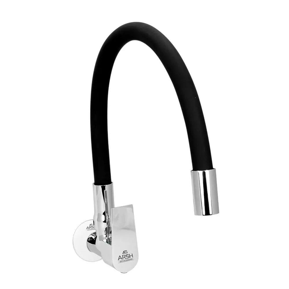 AR5H Kitchen Sink Tap Chrome Finish with 360° Flexible Single Flow Silicone Swivel Spout (Wall Flange Included), Black & Silver