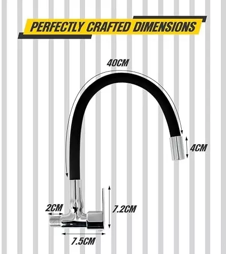 ar5h-kitchen-sink-tap-chrome-finish-with-360-flexible-single-flow-silicone-swivel-spout-wall-flange-included-black-silver