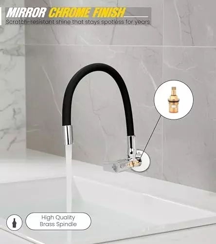 ar5h-kitchen-sink-tap-chrome-finish-with-360-flexible-single-flow-silicone-swivel-spout-wall-flange-included-black-silver