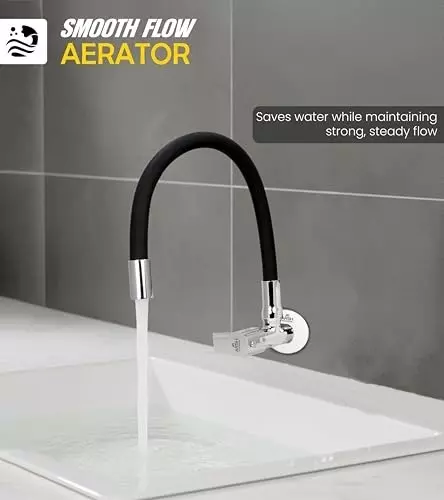 ar5h-kitchen-sink-tap-chrome-finish-with-360-flexible-single-flow-silicone-swivel-spout-wall-flange-included-black-silver